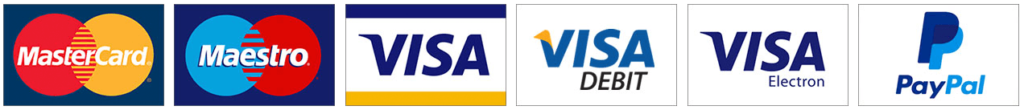 Mastercard, Maestro, Visa, Visa Debit, Visa Electron, PayPal