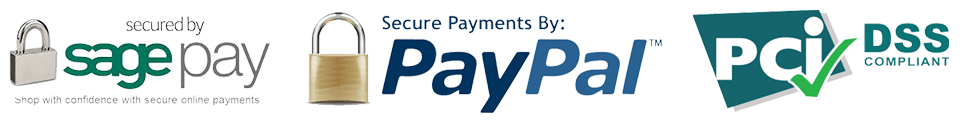 Secured by Sage Pay, Secure Payments By PayPal, PCI DSS Compliant